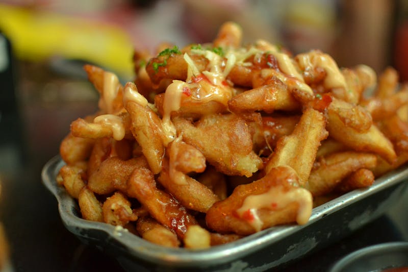 Seasoned Waffle Fries — Wings over side dish